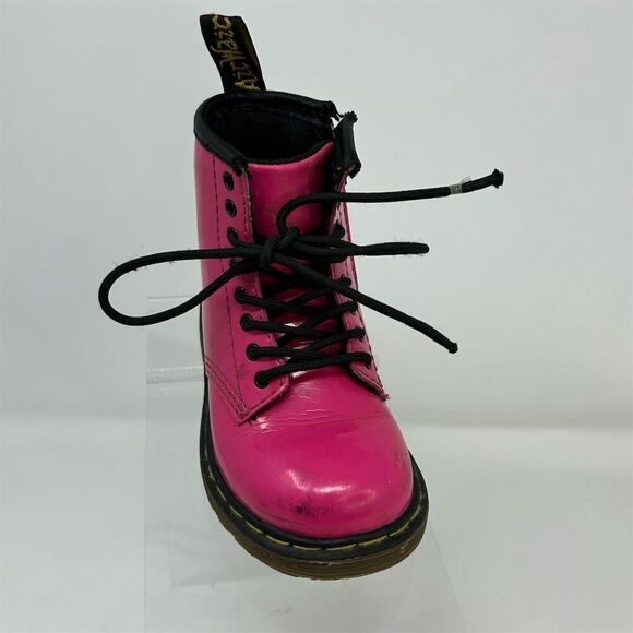 Dr. Martens Brooklee Kids Toddler Lace Up Boots Hot Pink Patent Leather Size 7 - Picture 2 of 12